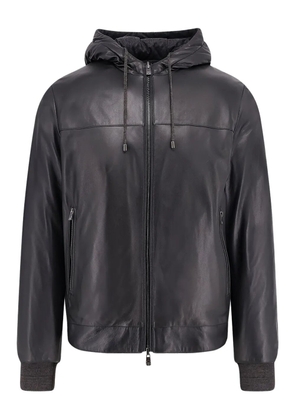 Corneliani lined hooded leather jacket - Black
