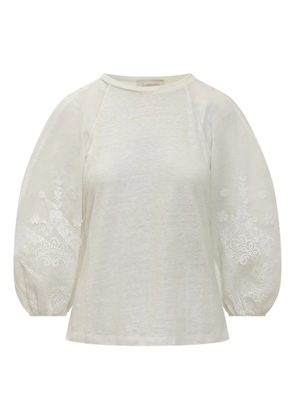 ZIMMERMANN lantern-sleeve lace-embellished tee - White