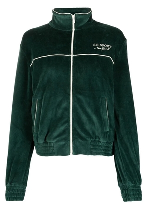 Sporty & Rich logo-print velvet track jacket - Green