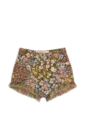 Valentino Garavani fringed floral-print shorts - Green