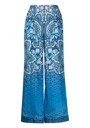 Alberta Ferretti silk graphic-print wide-leg trousers - Blue