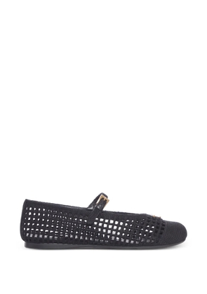 Prada crochet logo-plaque ballet flats - Black