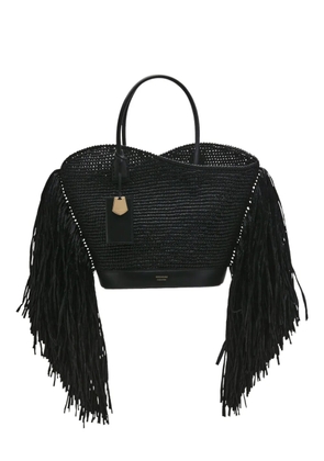 Ferragamo fringed raffia tote bag - Black