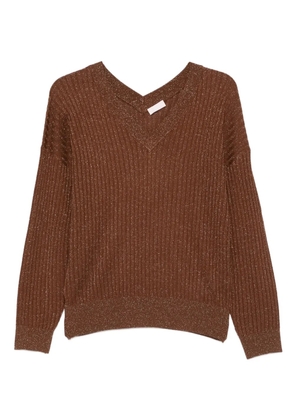 LIU JO metallic-effect v-neck jumper - Brown