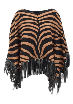 LIU JO zebra-jacquard fringed cape - Black