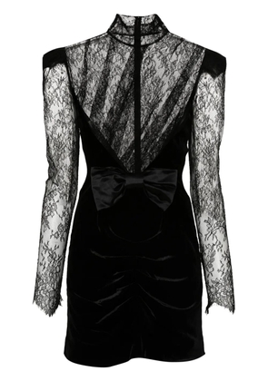 Alessandra Rich lace-panels velvet mini dress - Black