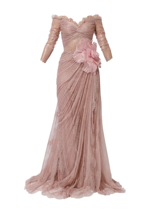 Iris Serban Lorena pleated lace flower dress - Pink