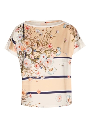 LIU JO shoulder-buttons floral-print T-shirt - White