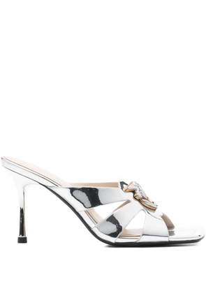 PINKO 85mm metallic-leather logo-plaque sandals - Silver