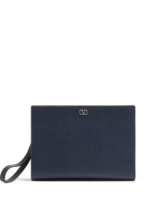 Valentino Garavani grained Vlogo signature leather clutch bag - Blue