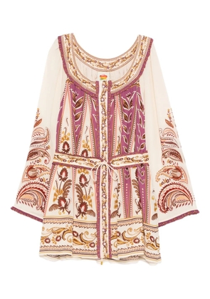 FARM Rio floral tie-waist mini dress - Neutrals