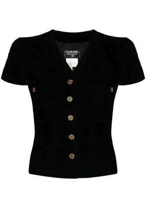 CHANEL Pre-Owned 1996 gripoix-buttons velour shirt - Black