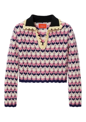 La DoubleJ crochet-trimmed geometric-pattern sweater - Pink