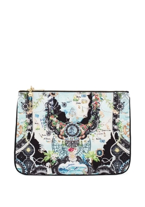 Camilla patterned anchor-charm clutch bag - Blue