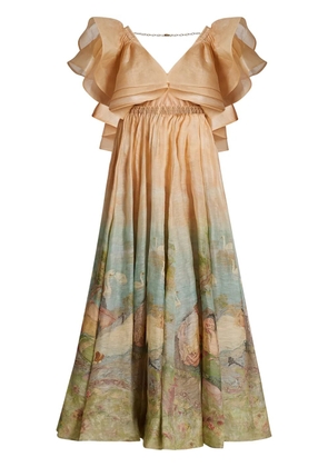 ZIMMERMANN Lyrical Endormies-print silk gown - Neutrals