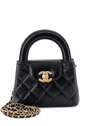 CHANEL Pre-Owned Kelly Top Handle Shopping Bag Quilted Shiny Aged Calfskin Nano crossbody bag - Black