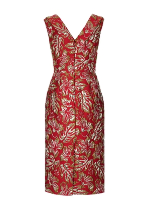 Prada hibiscus-motif jacquard midi dress - Red