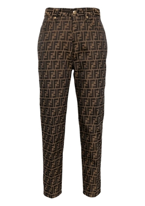 Fendi Pre-Owned Zucca-jacquard slim-fit cropped trousers - Brown
