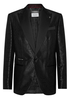 Philipp Plein monogram-jacquard single-breasted blazer - Black