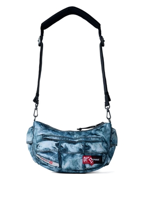 Diesel logo-patch denim-effect shoulder bag - Blue