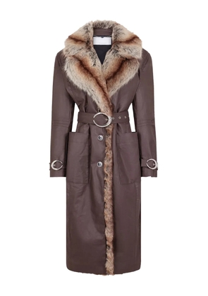 Rabanne fur-trimmed belted coat - Purple