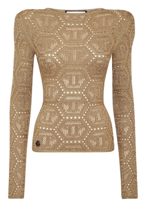 Philipp Plein logo-embroidered knitted top - Gold
