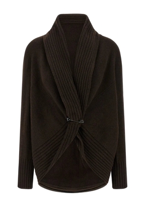 Alberta Ferretti shawl-collar brooch-detail cardigan - Brown
