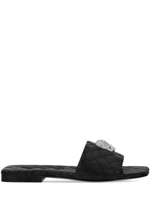 Philipp Plein skull-embellished quilted leather slides - Black