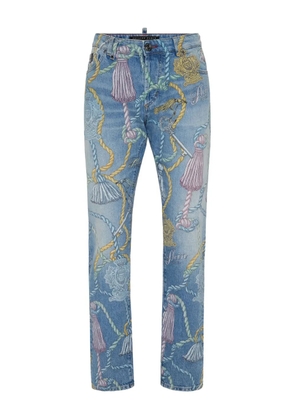 Philipp Plein tassel-print jeans - Blue