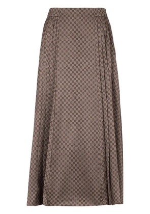 Balmain monogram-print pleated midi skirt - Brown