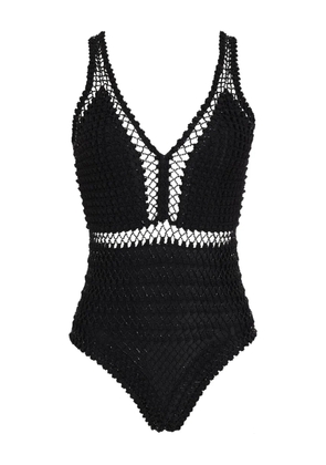 Amir Slama crochet V-neck swimsuit - Black