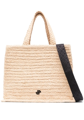 Patou large JP raffia tote bag - Neutrals