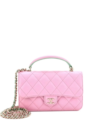 CHANEL Pre-Owned Classic Top Handle Flap Phone Holder with Chain Quilted Lambskin crossbody bag - Pink