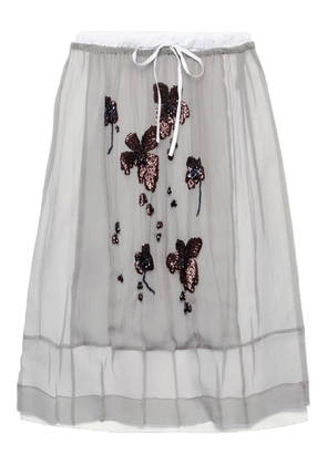Prada embroidered-floral midi skirt - Grey