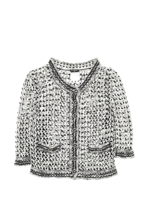 CHANEL Pre-Owned Coco Mark button-fastening see-through cardigan - White