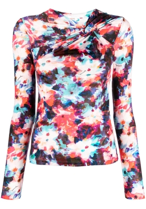 Patrizia Pepe hybrid flower-print knot-detail jersey top - Blue