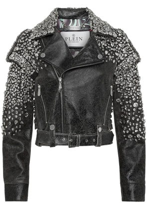 Philipp Plein leather cropped jacket - Black
