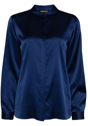 Emporio Armani long-sleeved silk-blend shirt - Blue