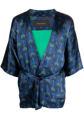 OZWALD BOATENG short geometric-print tie-waist jacket - Blue
