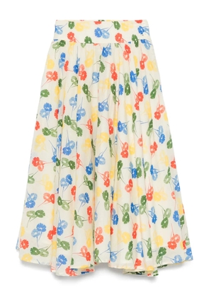 BODE flower stamp midi dress - Neutrals