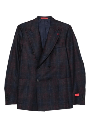 Isaia double-breasted checked-pattern blazer - Blue
