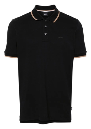 BOSS logo-embroidered cotton polo shirt - Black