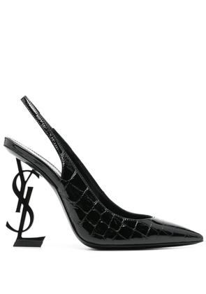 Saint Laurent Pre-Owned 100mm crocodile-embossed slingback pumps - Black