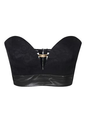 Elisabetta Franchi floral lace jewel logo bustier top - Black