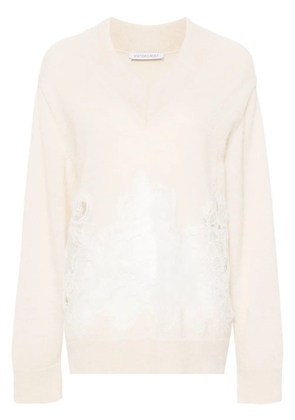 Viktor & Rolf lace-detail V-neck jumper - Neutrals