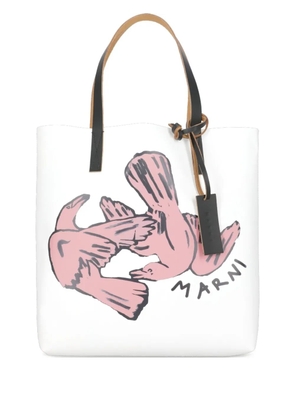 Marni medium bird-print tote bag - White