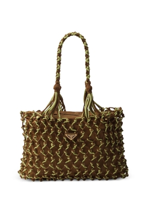 Prada macramé logo-plaque tote bag - Brown