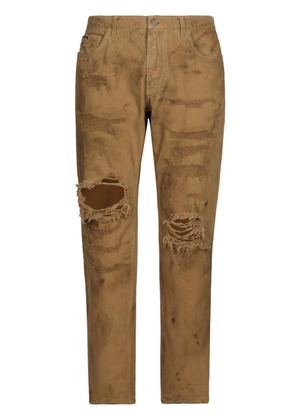 Dolce & Gabbana ripped slim-fit jeans - Brown