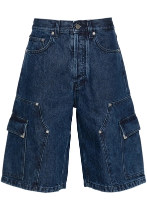 Palm Angels logo-embroidered denim shorts - Blue