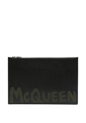 Alexander McQueen logo-print leather clutch bag - Black